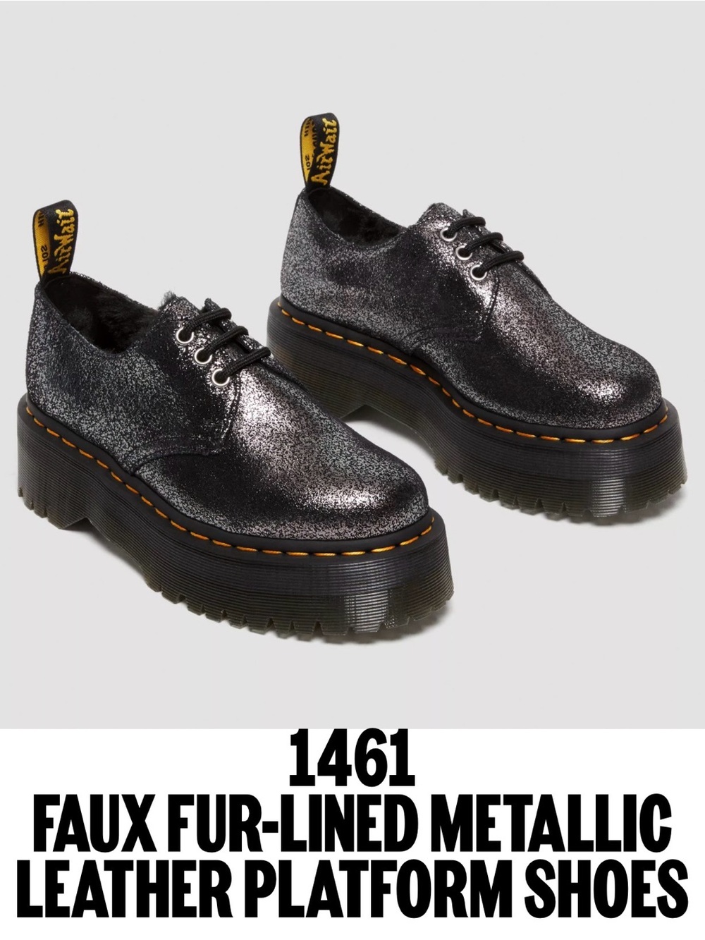 Dr. Martens 1461 Faux Fur Metallic Leather Platform Shoes. L 8. EUC. - Picture 8 of 8